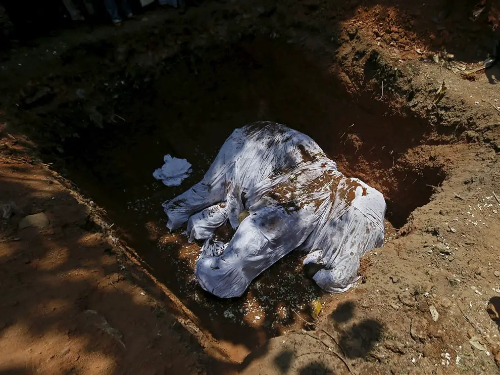 A covered dead body of elephant Hemantha is seen during a religious ceremony at a Buddhist temple in