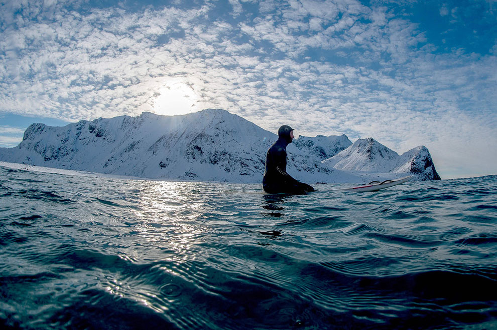 Extreme Surfing On Arctic Circle