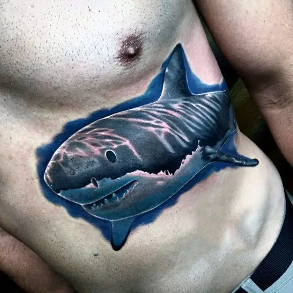 amazing-mens-shark-swimming-in-water-realistic-stomach-tattoos