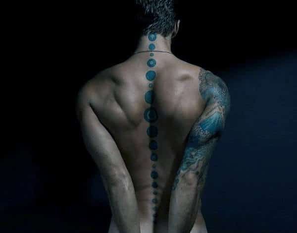 blue-circles-geometric-spine-tattoos-for-men