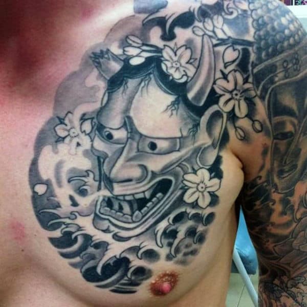 chest-dragon-flower-tattoo-for-men