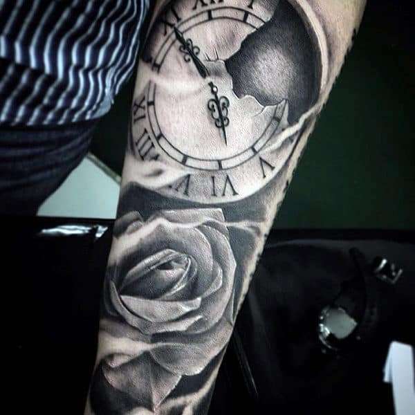 clock-and-rose-flower-mens-tattoo