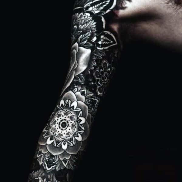 Black Background White Flowers Tattoo Sleeve  Best Tattoo Ideas Gallery