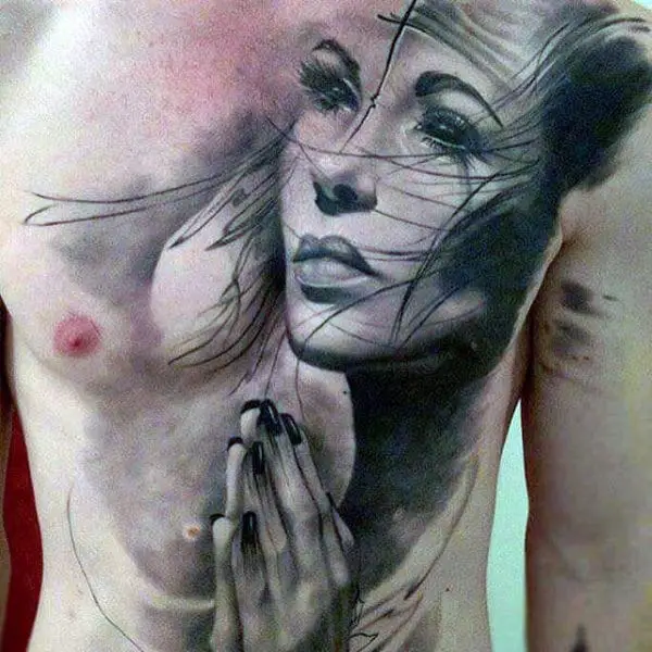 female-with-praying-hands-stomach-tattoo-design