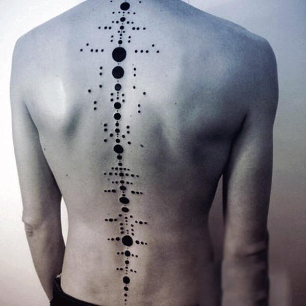 man-with-abstract-geometric-dotwork-spine-tattoo