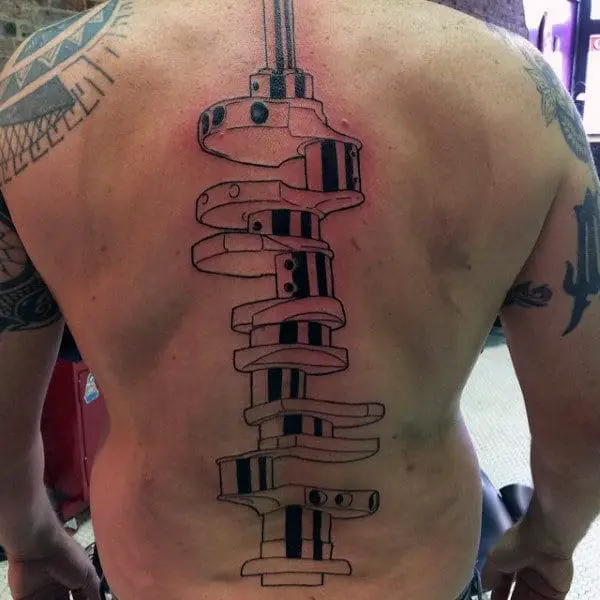 mens-automotive-themed-camshaft-spine-tattoo-in-center-of-back