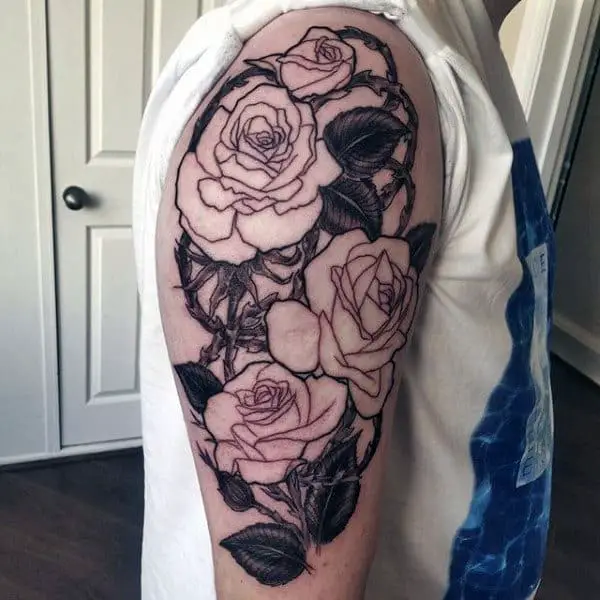 mens-black-rose-flower-tattoo-on-arm