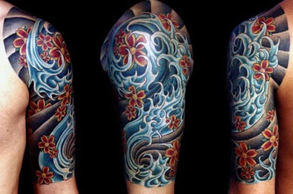 mens-ocean-half-sleeve-flower-tattoo