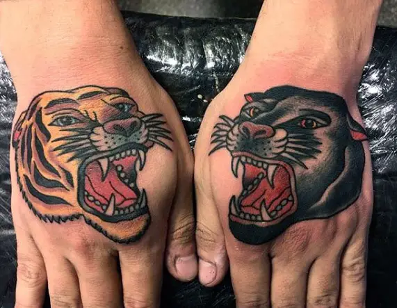 panther-with-tiger-traditional-guys-hand-tattoos