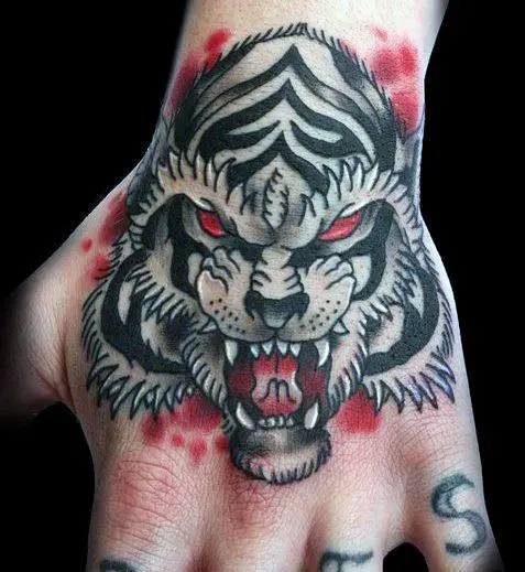 shaded-and-red-ink-traditional-tiger-male-hand-tattoos