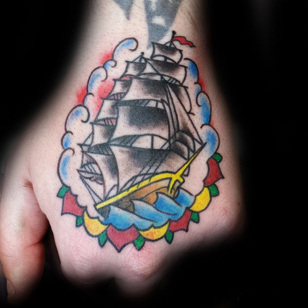traditional-old-school-sailing-ship-hand-tattoo-for-men