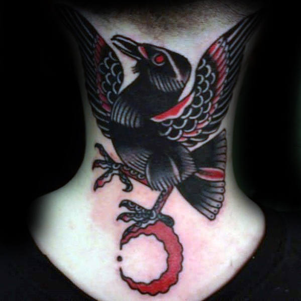 black-bird-with-red-moon-guys-traditional-neck-tattoo