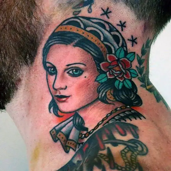 cool-traditional-neck-female-portrait-guys-tattoo-ideas