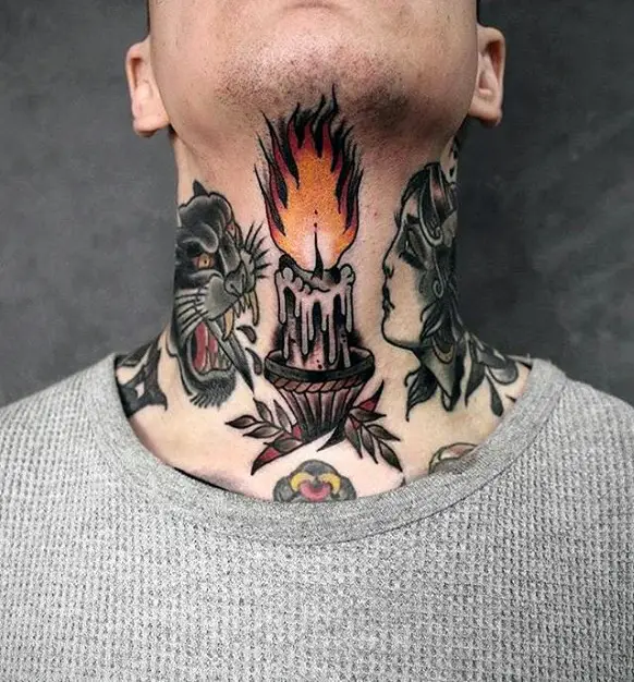 flaming-candle-mens-traditional-neck-tattoo