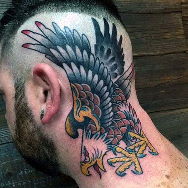 flying-bald-eagle-old-school-traditional-neck-tattoo-on-male