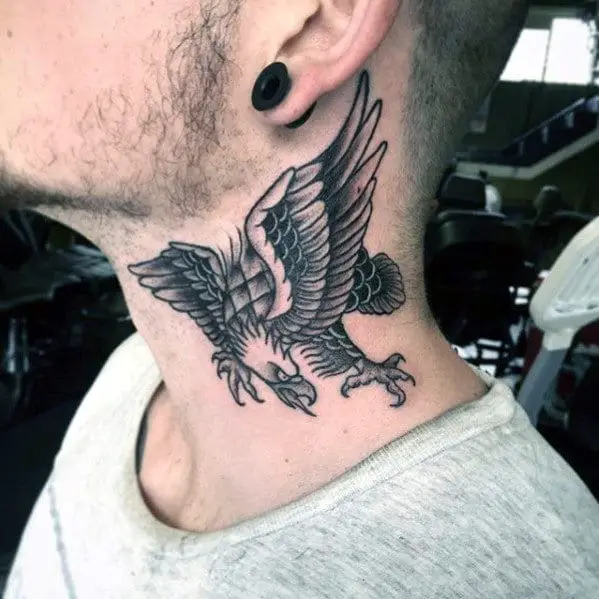 gentleman-with-cool-traditional-neck-flying-eagle-tattoo
