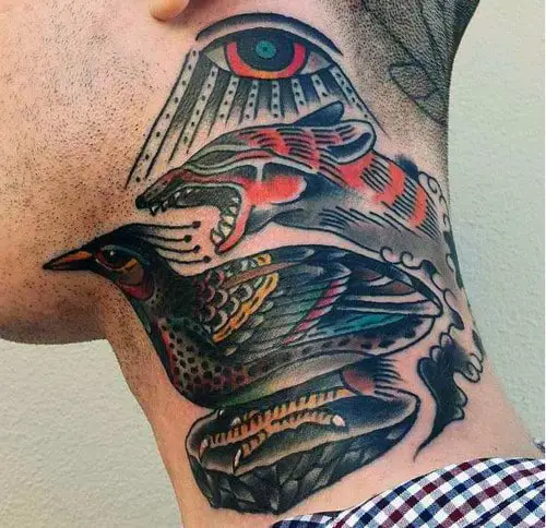 man-with-bird-fox-and-eye-traditional-neck-tattoos