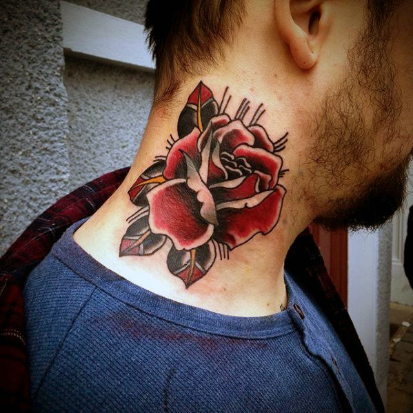 old-school-rose-flowre-guys-traditional-neck-tattoo