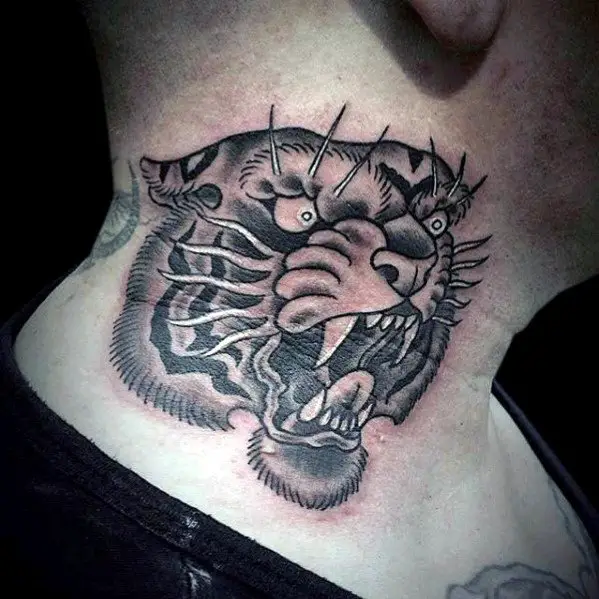 roaring-tiger-guys-old-school-traditional-tattoo-on-neck