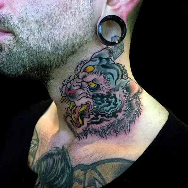 unique-guys-neck-tattoo-with-traditional-tiger-design