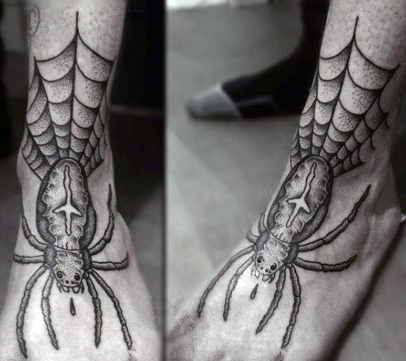 mens-grey-webby-spider-tattoo-on-foot