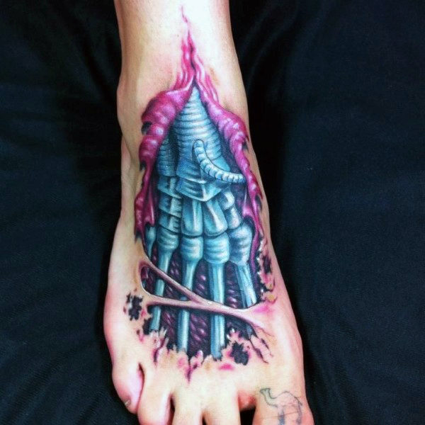 mens-metallic-bony-hand-tearing-through-skin-tattoo-on-foot