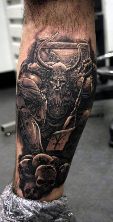 warrior-back-of-leg-tattoo