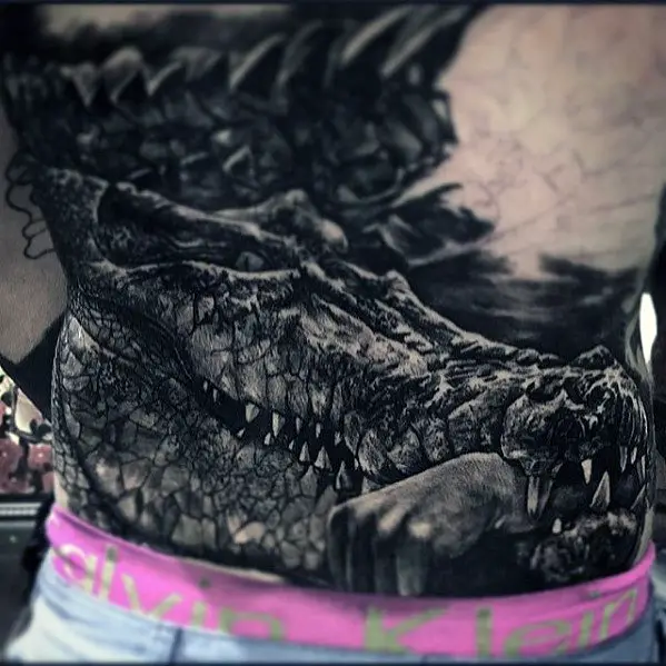 alligator-with-hand-in-jaw-badass-back-tattoos-for-men