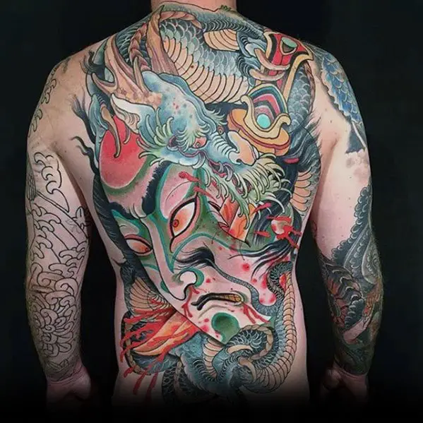 amazing-mens-dragon-mask-badass-tattoo-on-back