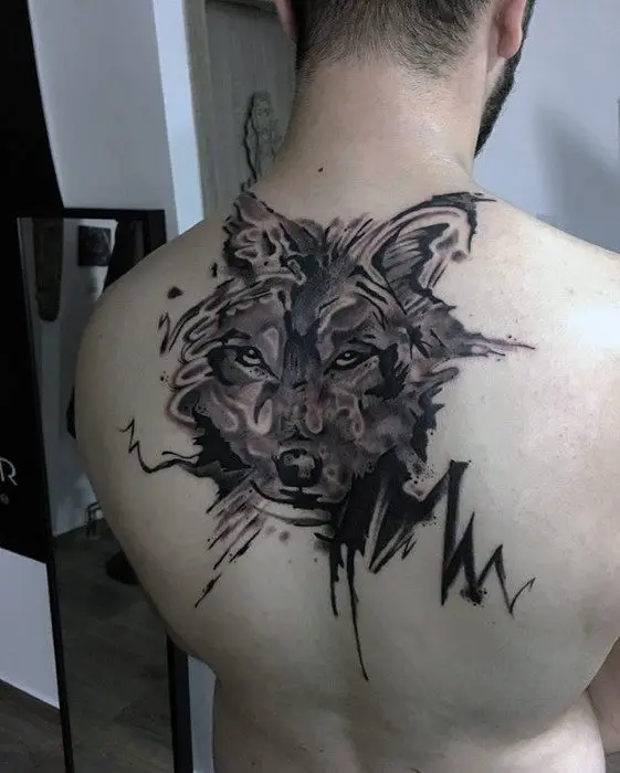 badass-watercolor-mens-upper-back-wolf-tattoos