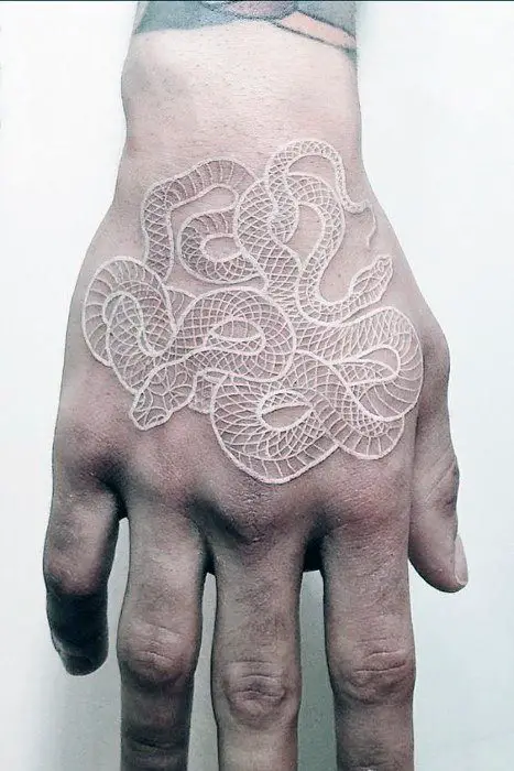 cool-small-unique-white-ink-snake-mens-hand-tattoos