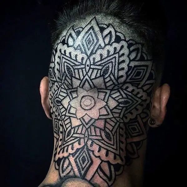 guys-geometric-flower-pattern-back-of-head-tattoo-design-inspiration