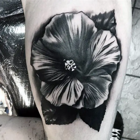 guys-small-unique-shaded-tropical-flower-arm-tattoo-designs