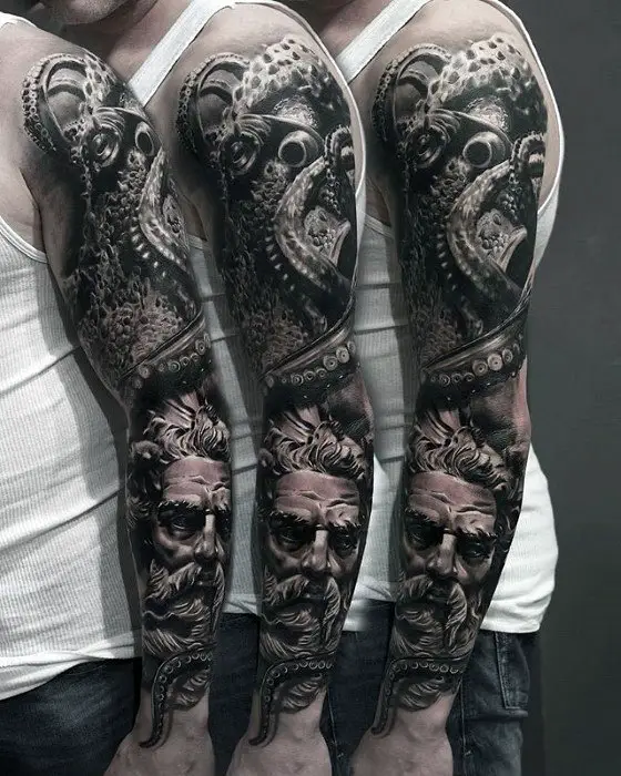 hyper-realistic-octopus-with-greek-god-mens-sleeve-tattoo