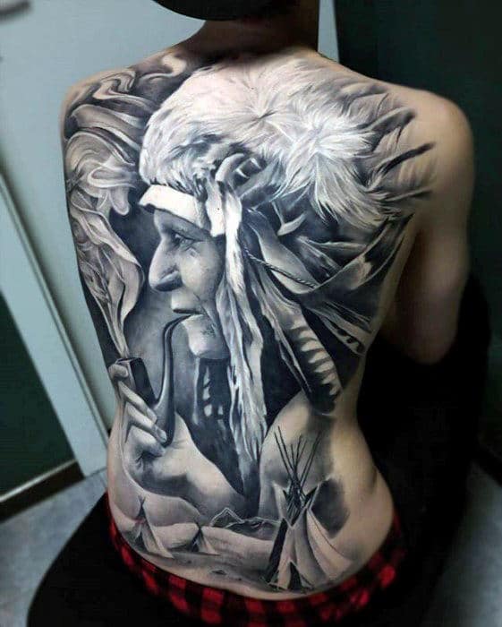 mens-native-american-indian-badass-realistic-back-tattoo