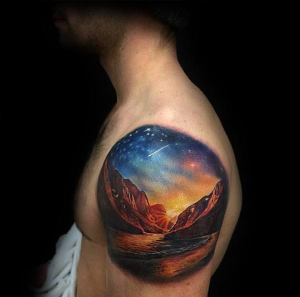 outer-space-sky-with-mountains-mens-small-unique-3d-upper-arm-tattoos