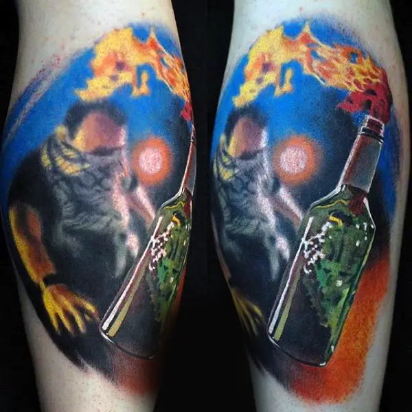 bottle-on-fire-mens-leg-calf-tattoo