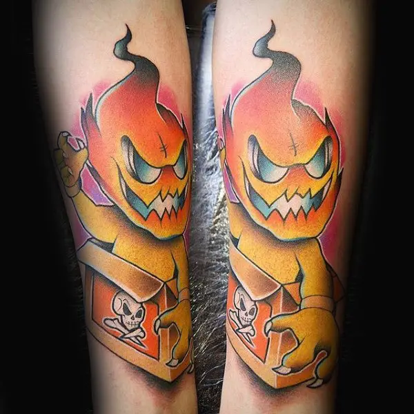 cartoon-fire-mens-forearm-tattoo