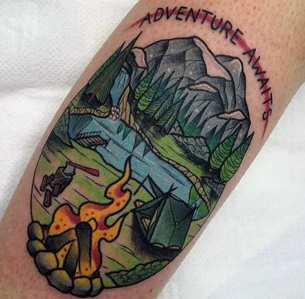 guys-camp-fire-adventure-awaits-forearm-tattoo