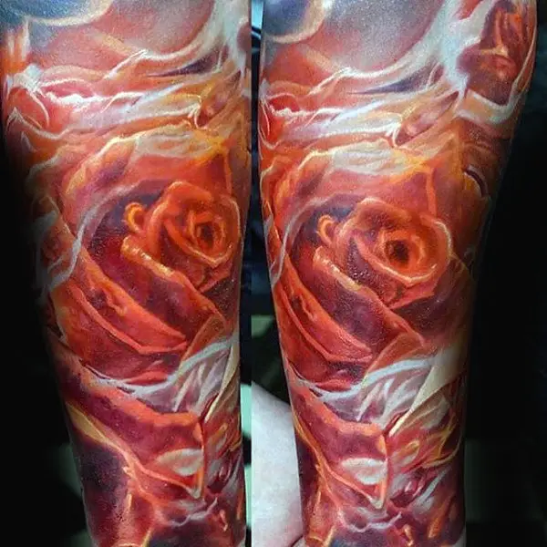 incredible-rose-on-fire-mens-sleeve-tattoos