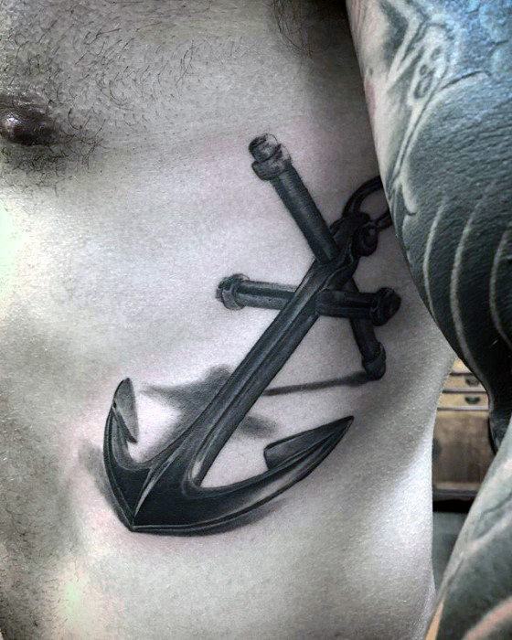 3d-realistic-mens-unique-anchor-rib-cage-side-tattoos