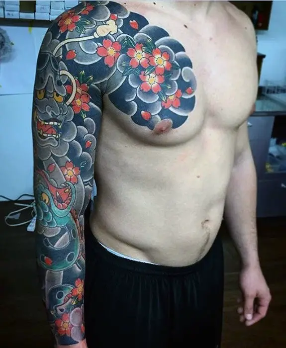 awesome-flower-cloud-sleeve-guys-japanese-tattoo-designs