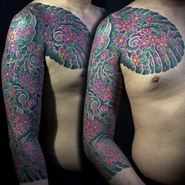 cherry-blossom-guys-japanese-flower-half-sleeve-tattoo-design-ideas