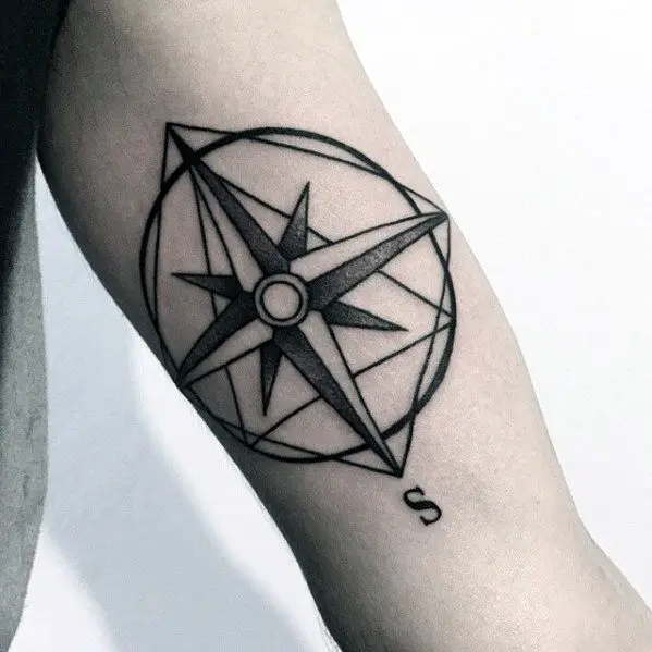 compass-nautical-star-male-simple-inner-arm-bicep-tattoos