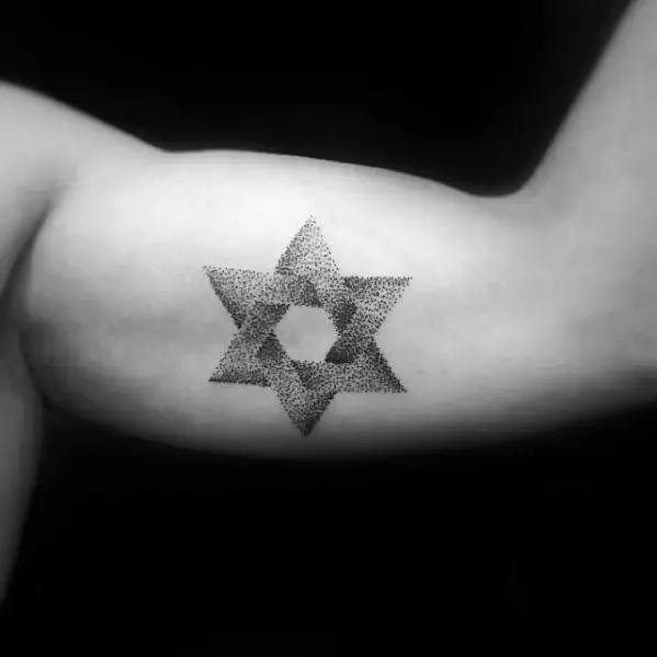 dotwork-simple-star-mens-inner-arm-bicep-tattoos-with-3d-design
