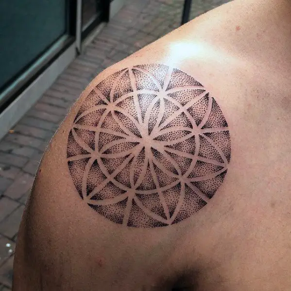 flower-of-life-simple-star-geometric-dotwork-guys-shoulder-tattoo