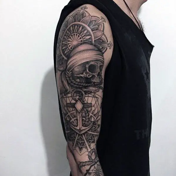 full-arm-skulls-with-geometric-anchor-guys-unique-tattoos