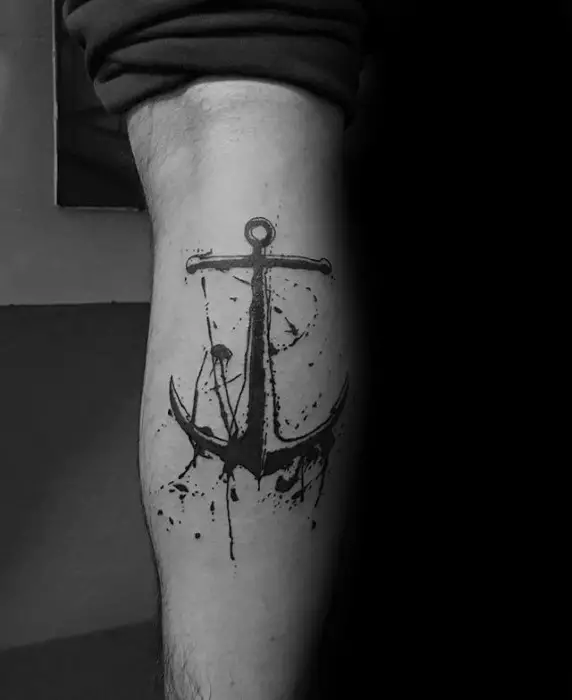 leg-calf-watercolor-paint-splatter-mens-unique-anchor-tattoos