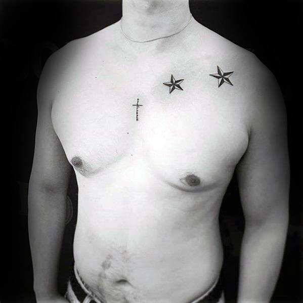 male-with-simple-star-nautical-upper-chest-tattoos