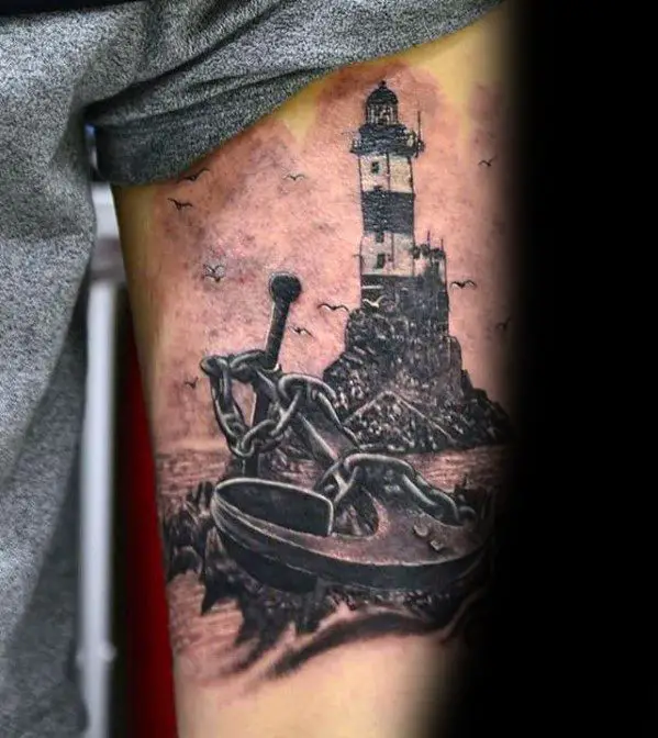 manly-unique-lighthouse-anchor-mens-thigh-tattoos